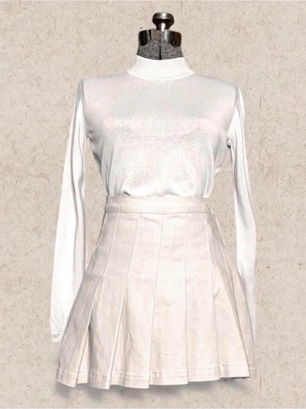 cream pleated light academia cotton pleated mini skirt